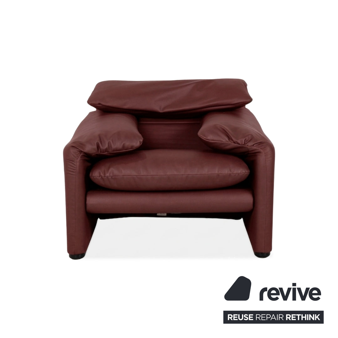 Cassina Maralunga Sessel + Hocker veganes Leder GAVIN 107 Bordeaux Rot manuelle Funktion