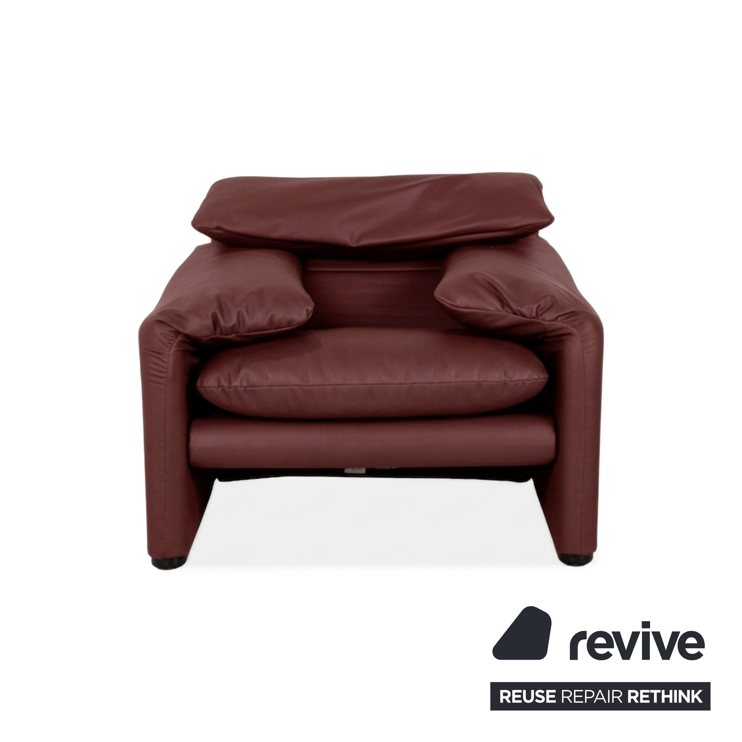 Cassina Maralunga Armchair Ottoman Vegan Leather Red Manual Reupholstered
