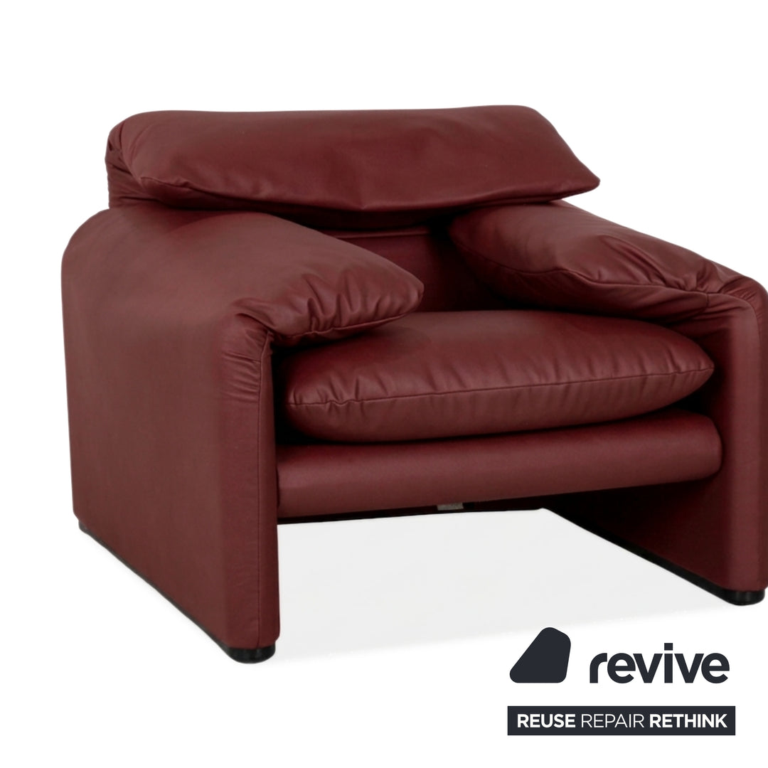 Cassina Maralunga Sessel + Hocker veganes Leder GAVIN 107 Bordeaux Rot manuelle Funktion