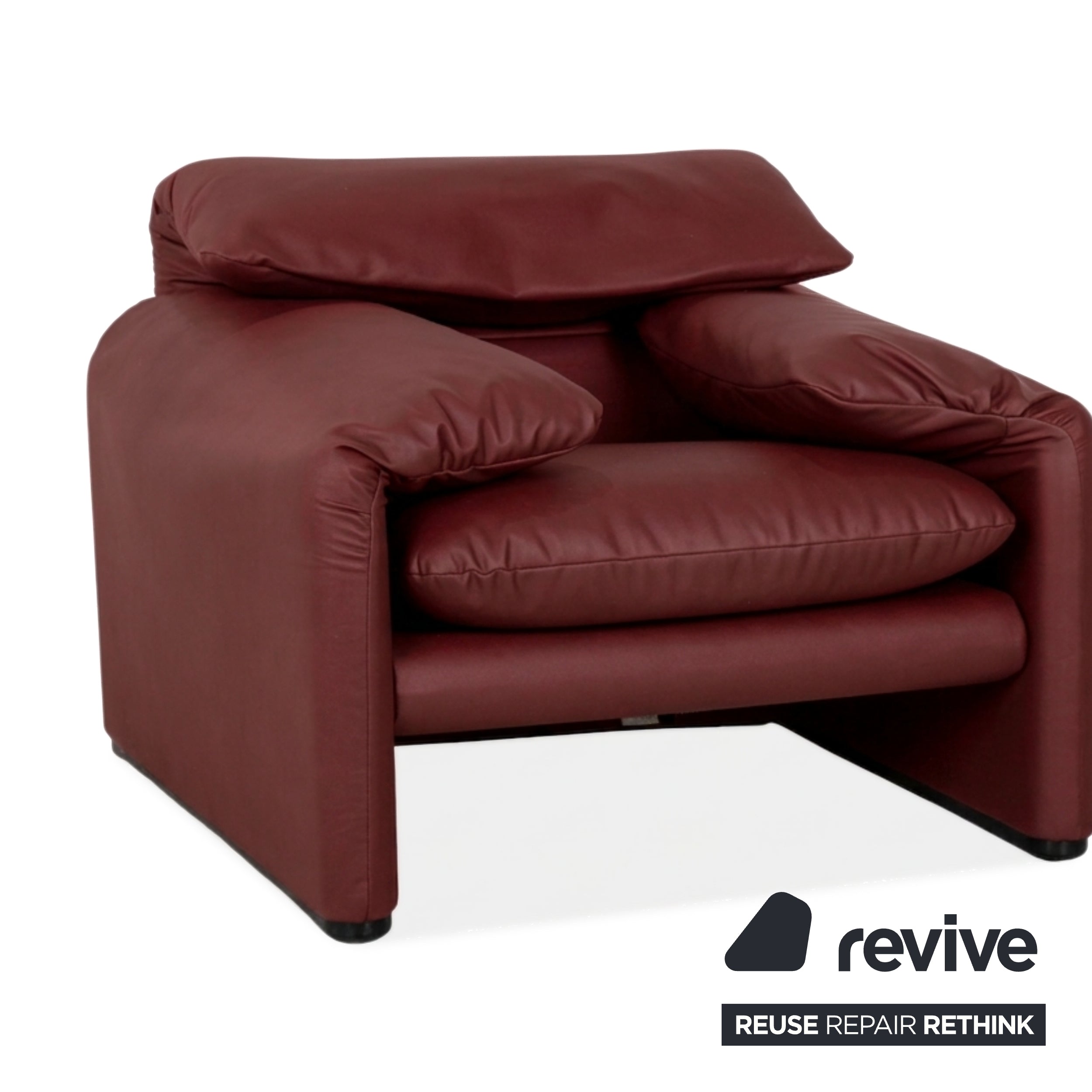 Cassina Maralunga Armchair Ottoman Vegan Leather Red Manual Reupholstered