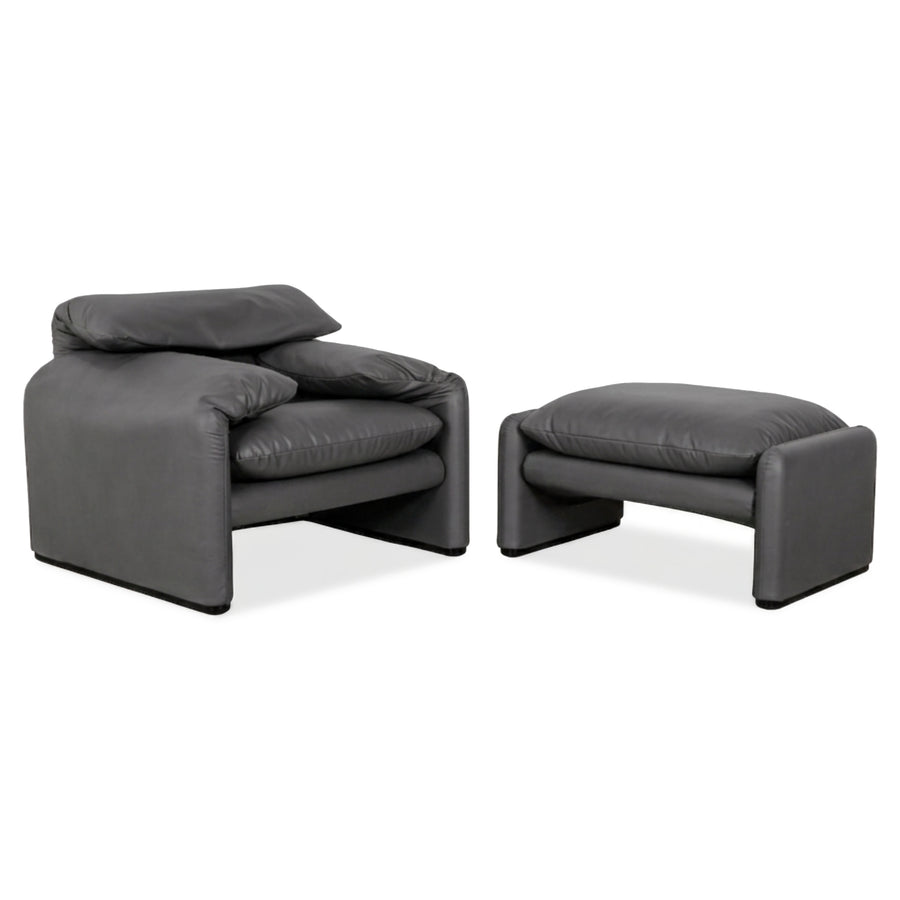 Cassina Maralunga Sessel + Hocker veganes Leder GAVIN 115 Grau manuelle Funktion