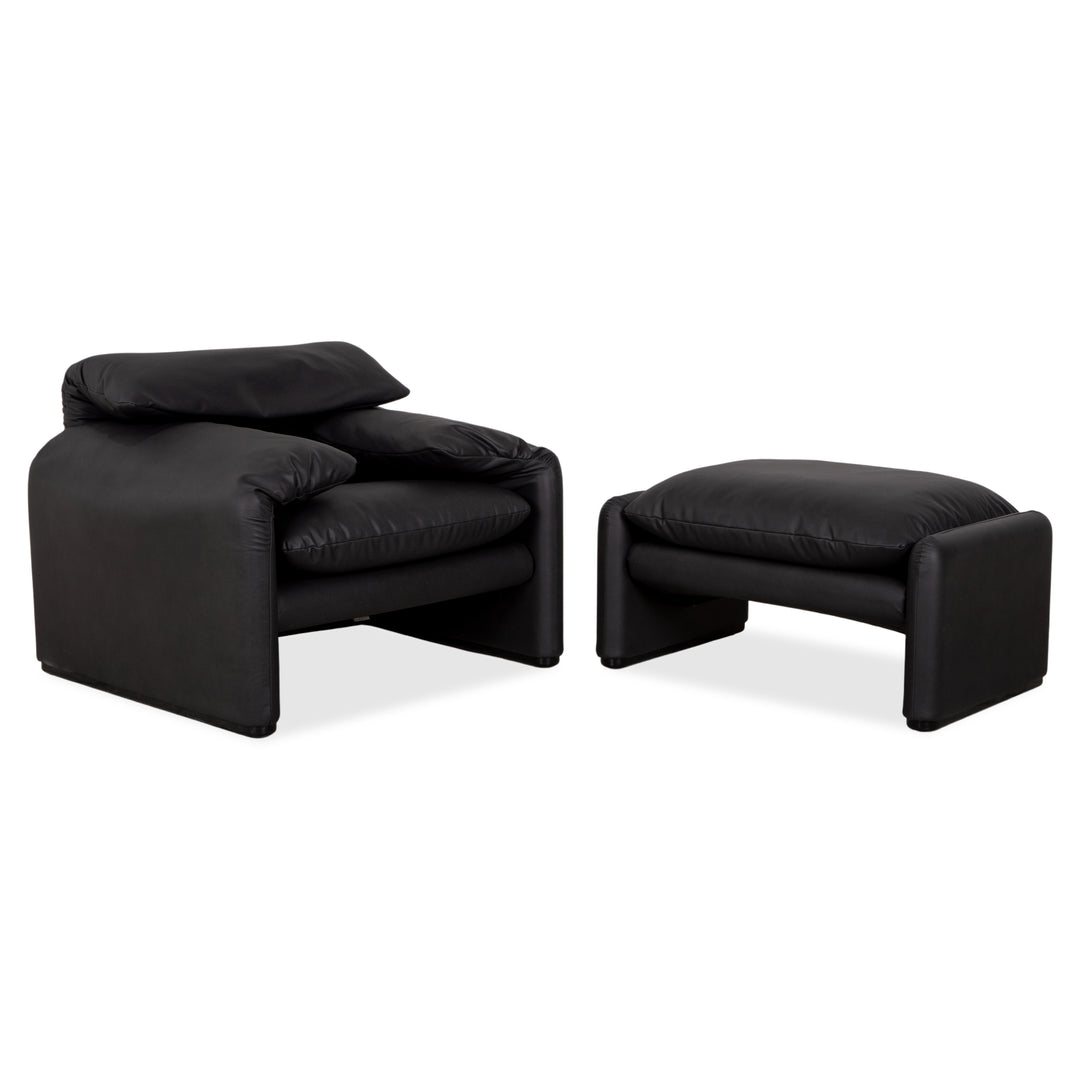Cassina Maralunga armchair + footstool vegan leather GAVIN 117 anthracite manual function