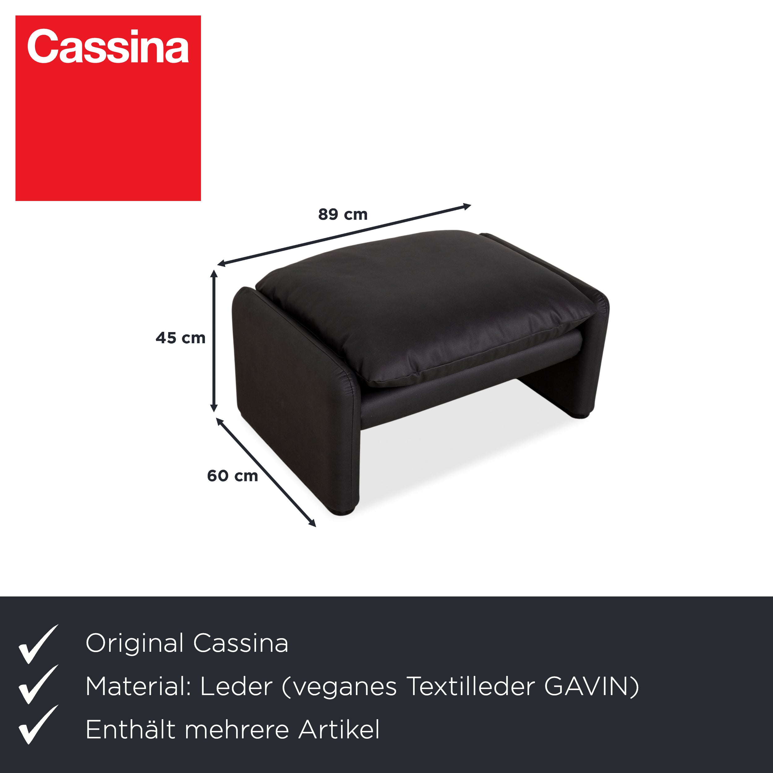 Cassina Maralunga Fauteuil Repose-pieds cuir végétalien noir fonction manuelle Revêtement neuf
