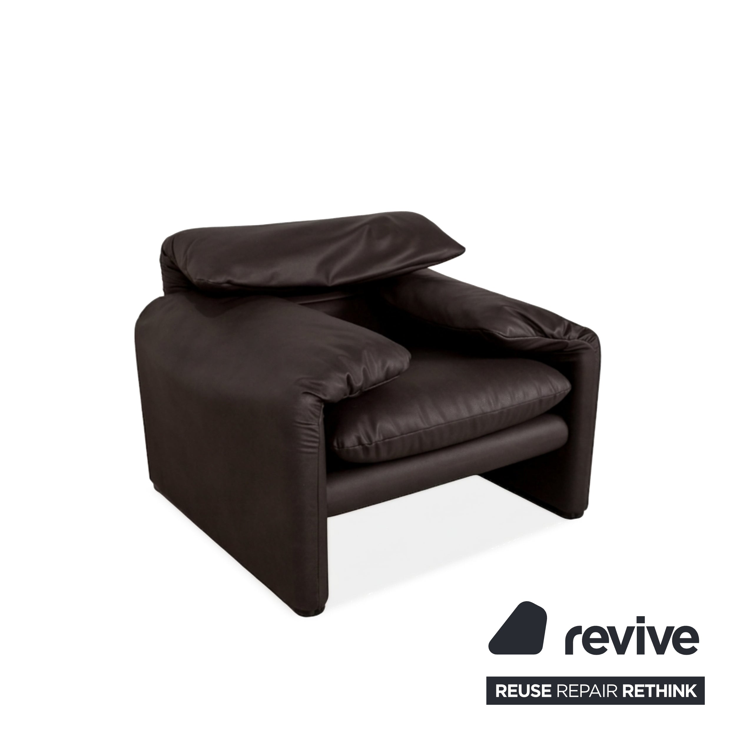 Cassina Maralunga Armchair Vegan Leather Dark Brown Espresso Manual Function Reupholstered