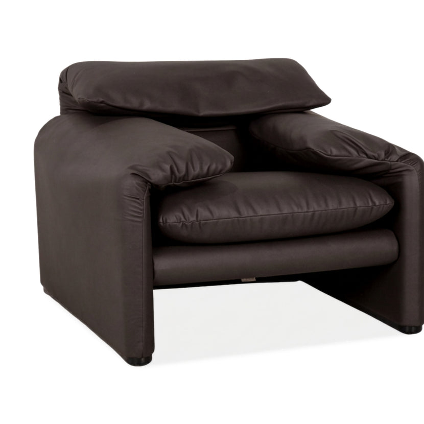 Cassina Maralunga Armchair Vegan Leather Dark Brown Espresso Manual Function Reupholstered