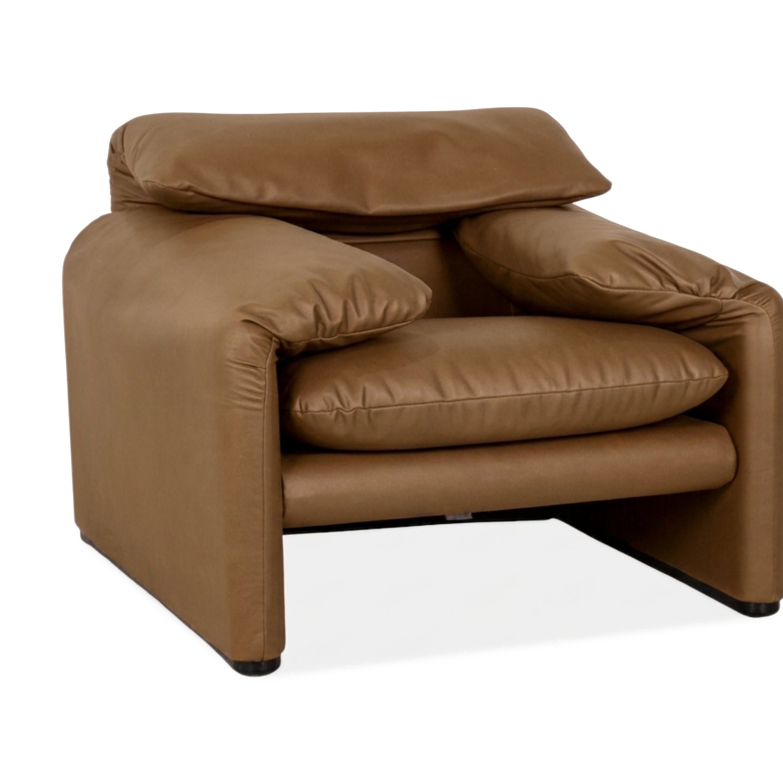 Cassina Maralunga Armchair Vegan Leather Mustard Yellow Manual Function Reupholstered