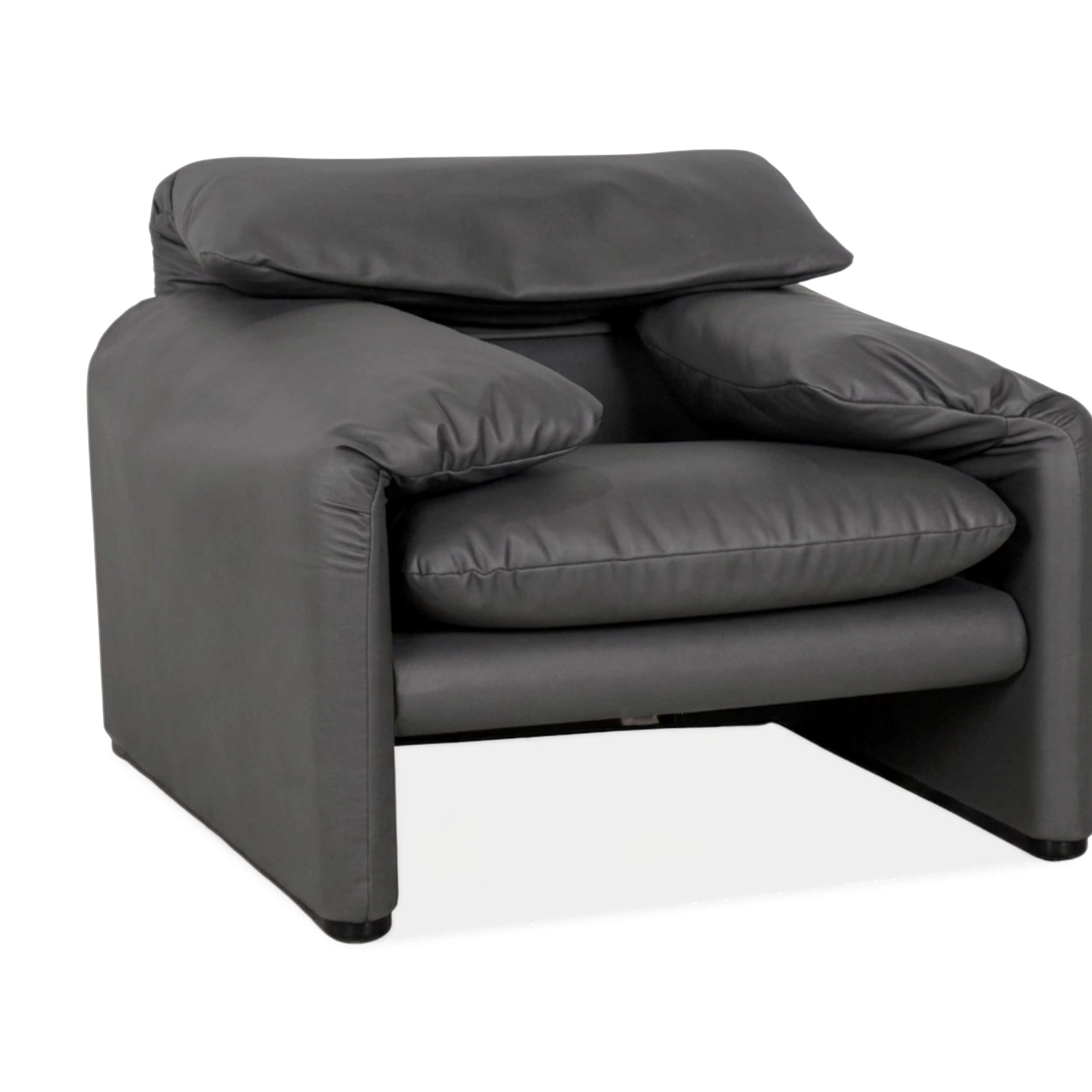 Cassina Maralunga Armchair Vegan Leather Grey Manual Function New Upholstery