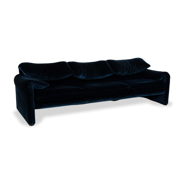 Cassina Maralunga Stoff Dreisitzer Blau Sofa Couch manuelle Funktion