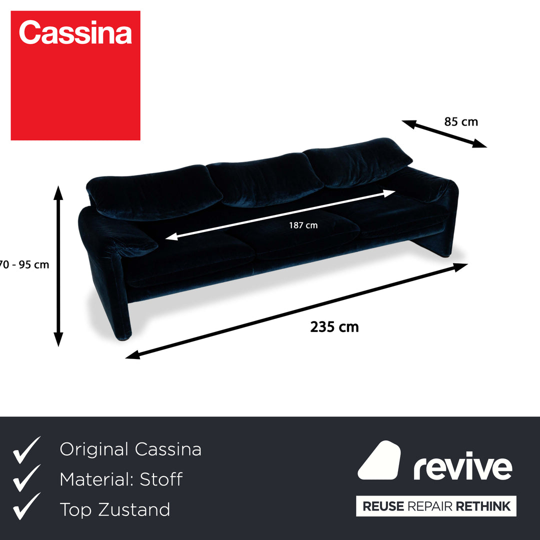 Cassina Maralunga Stoff Dreisitzer Blau Sofa Couch manuelle Funktion