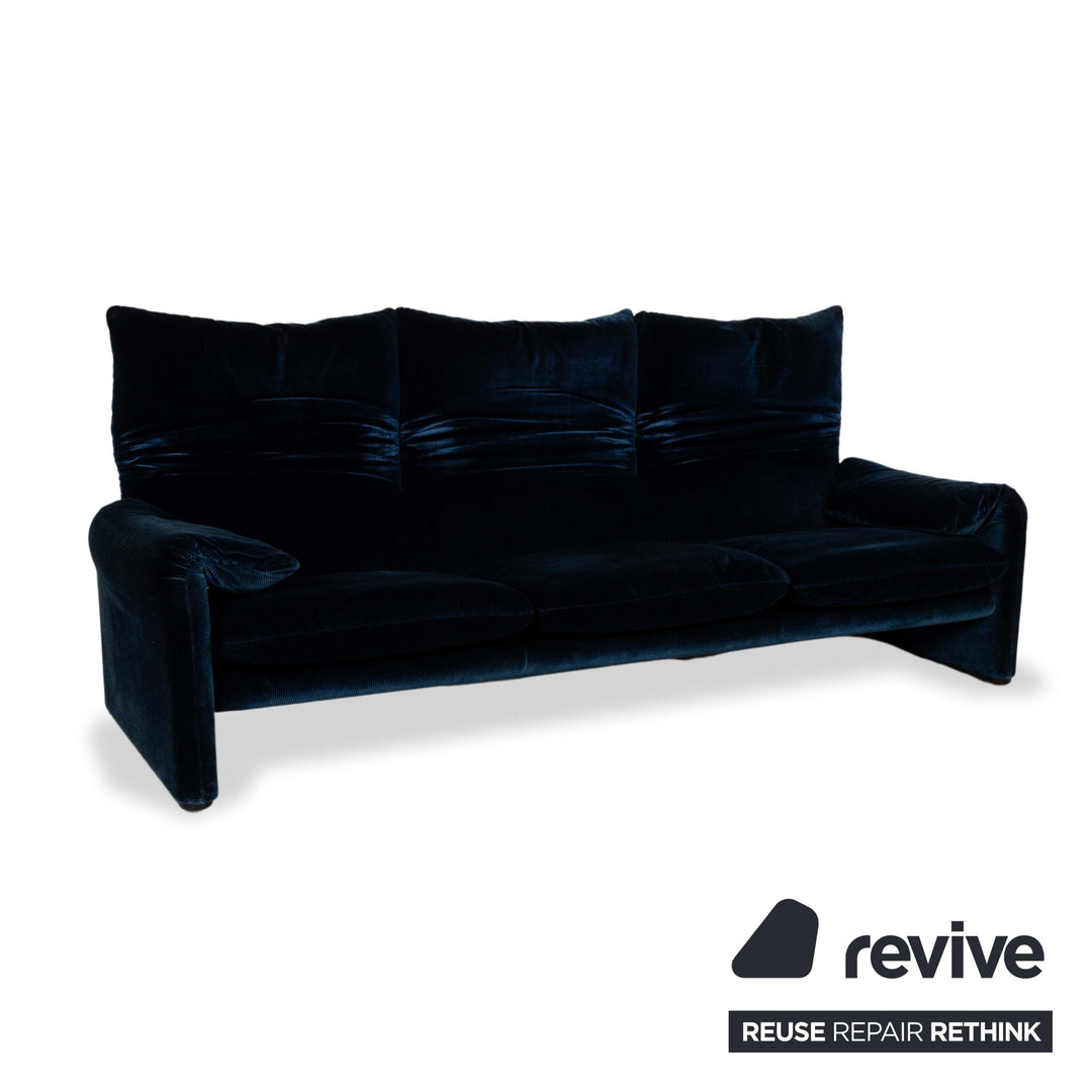 Cassina Maralunga Stoff Dreisitzer Blau Sofa Couch manuelle Funktion