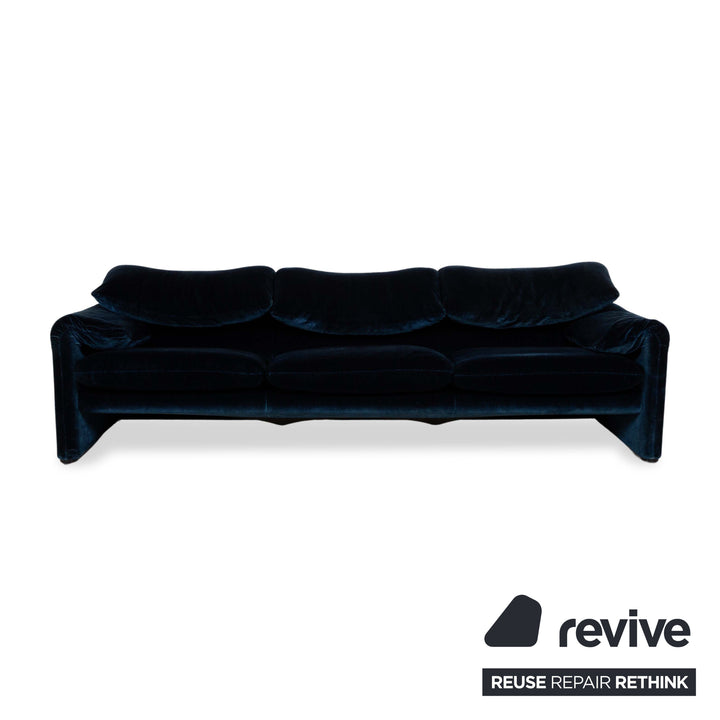 Cassina Maralunga Stoff Dreisitzer Blau Sofa Couch manuelle Funktion