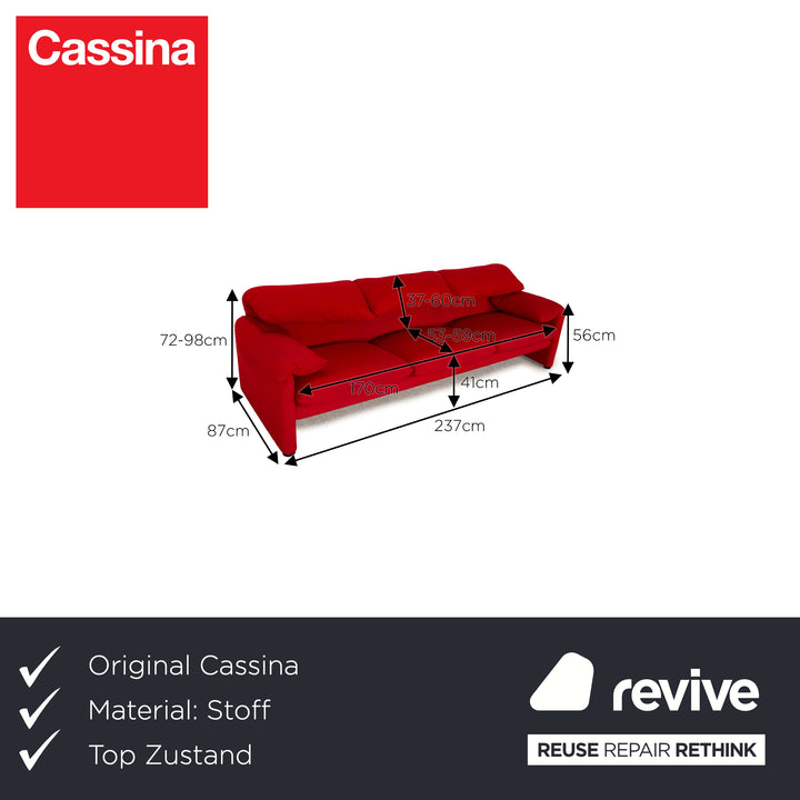 Cassina Maralunga fabric three seater red manual function sofa couch