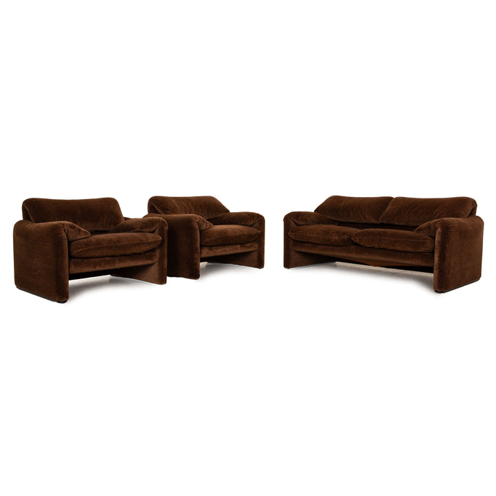 Cassina Maralunga ensemble de canapés en tissu marron 2x fauteuils canapé deux places fonction manuelle