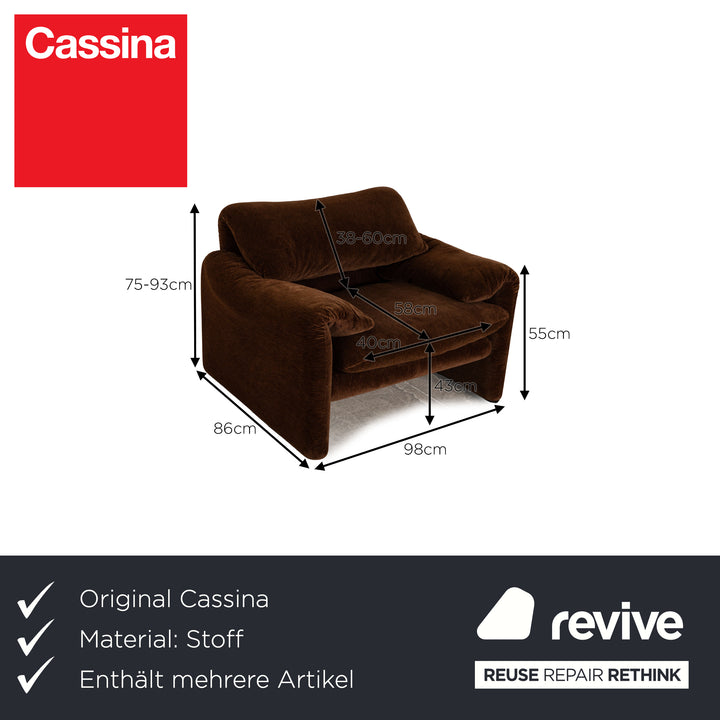 Cassina Maralunga ensemble de canapés en tissu marron 2x fauteuils canapé deux places fonction manuelle