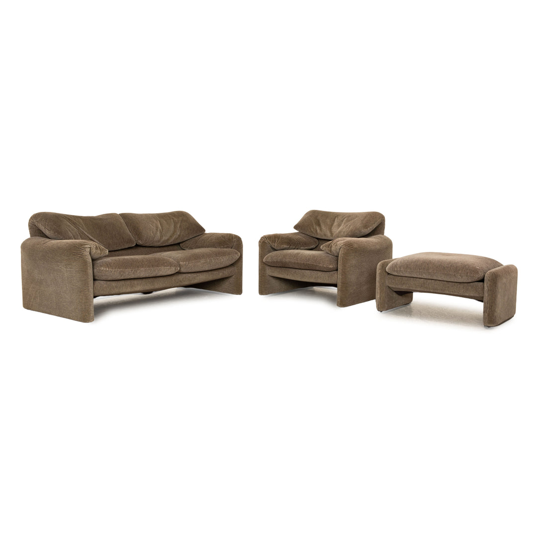 Cassina Maralunga ensemble de canapé en tissu marron gris deux places tabouret fauteuil fonction manuelle