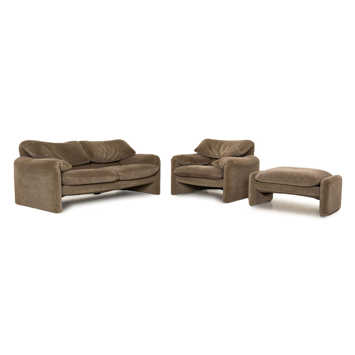 Cassina Maralunga ensemble de canapé en tissu marron gris deux places tabouret fauteuil fonction manuelle
