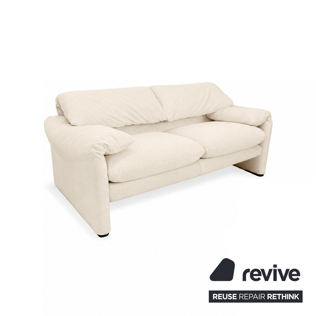 Cassina Maralunga Stoff Zweisitzer Beige Creme Sofa Couch Neubezug Manuelle Funktion