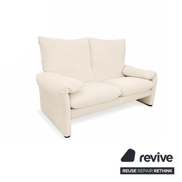 Cassina Maralunga Stoff Zweisitzer Beige Creme Sofa Couch Neubezug Manuelle Funktion