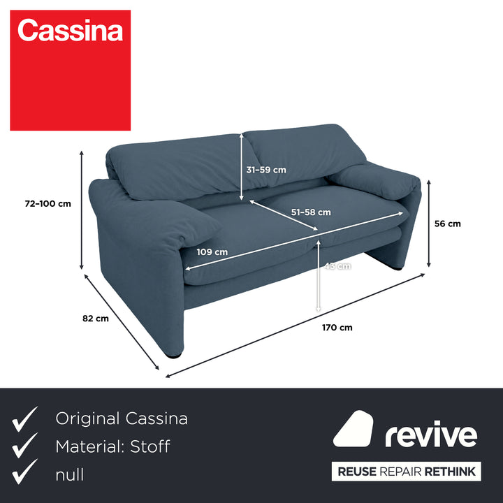Cassina Maralunga Stoff Zweisitzer Blau Petrol Olivgrün Sofa Couch Neubezug Manuelle Funktion