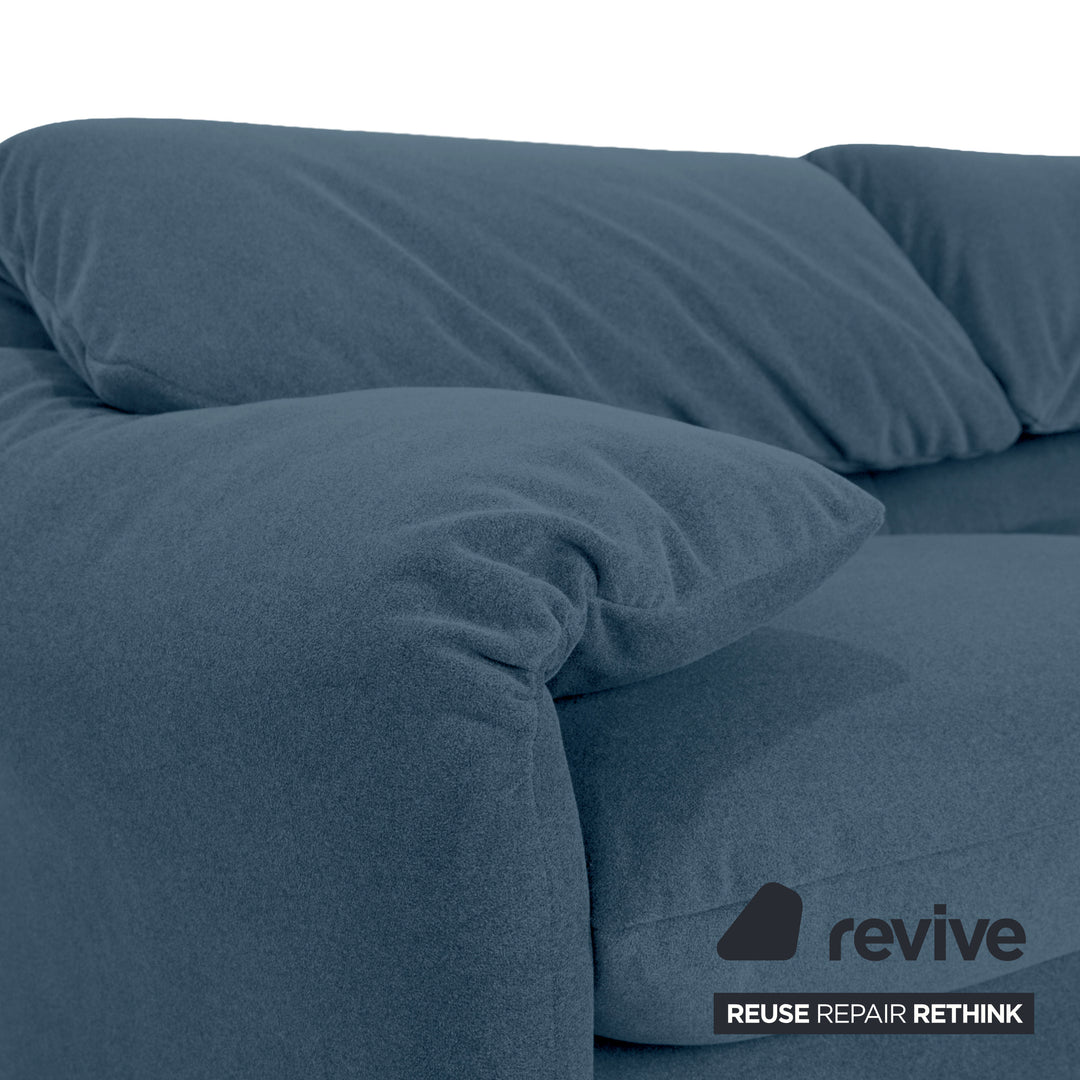 Cassina Maralunga Fabric Two-Seater Blue Petrol Sofa Couch New Upholstery Manual Function