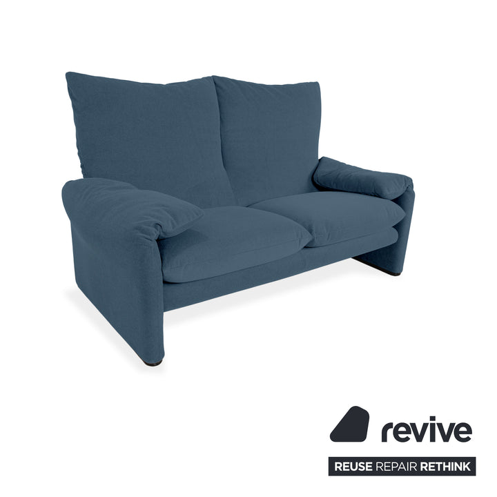 Cassina Maralunga Fabric Two-Seater Blue Petrol Sofa Couch New Upholstery Manual Function