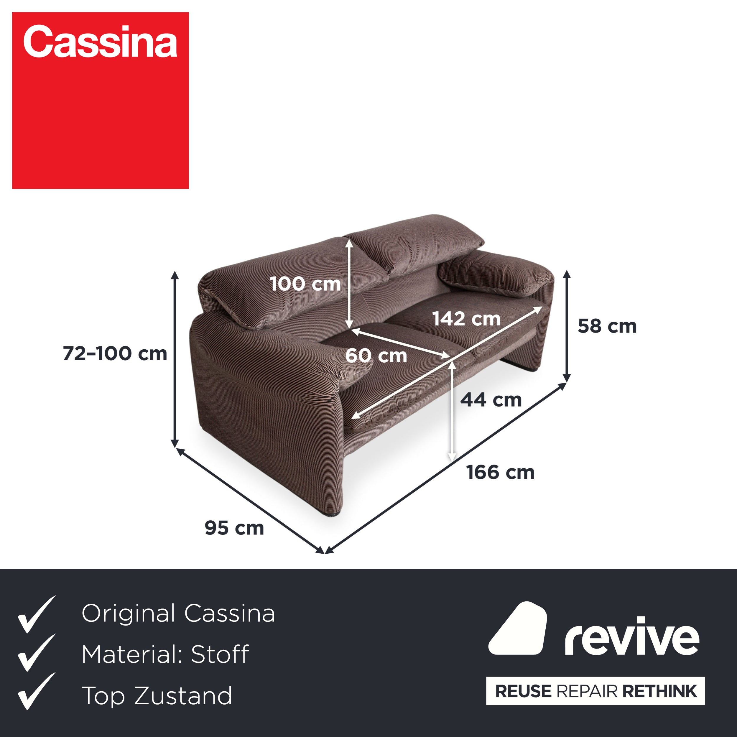 Cassina Maralunga Stoff Zweisitzer Braun Taupe manuelle Funktion Sofa Couch