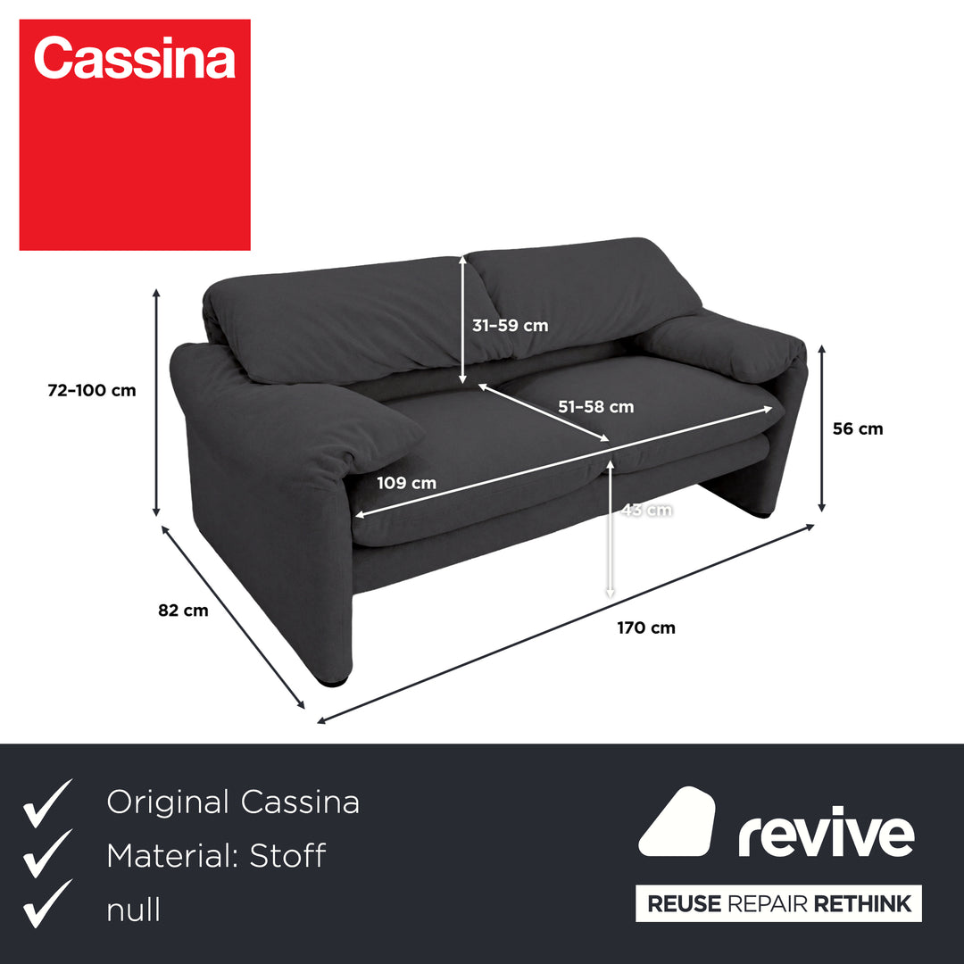 Cassina Maralunga Stoff Zweisitzer Grau Anthrazit Sofa Couch Neubezug Manuelle Funktion