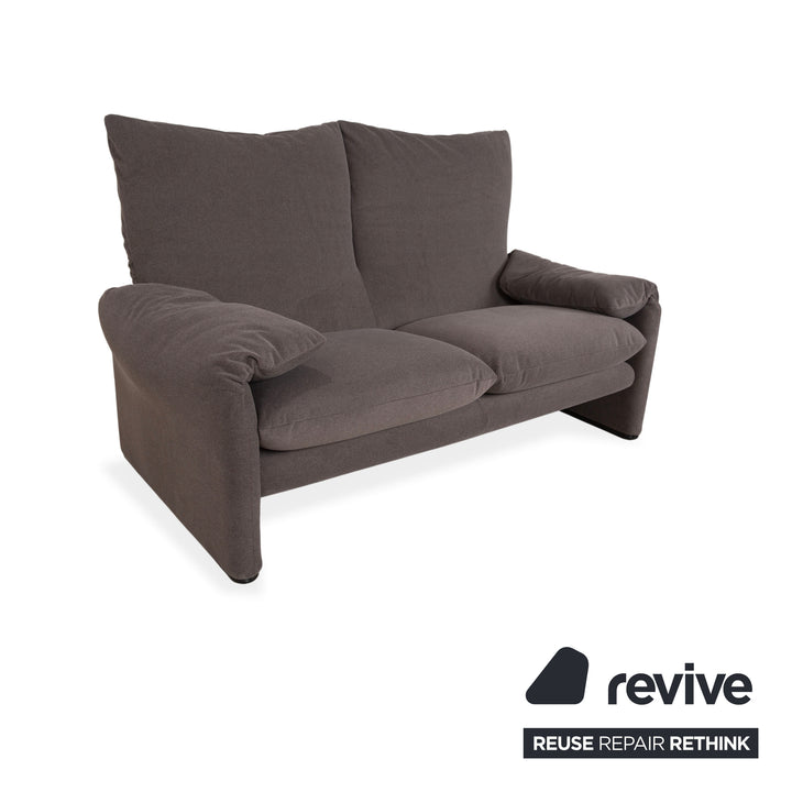 Cassina Maralunga fabric two-seater sofa, grey beige, reupholstered