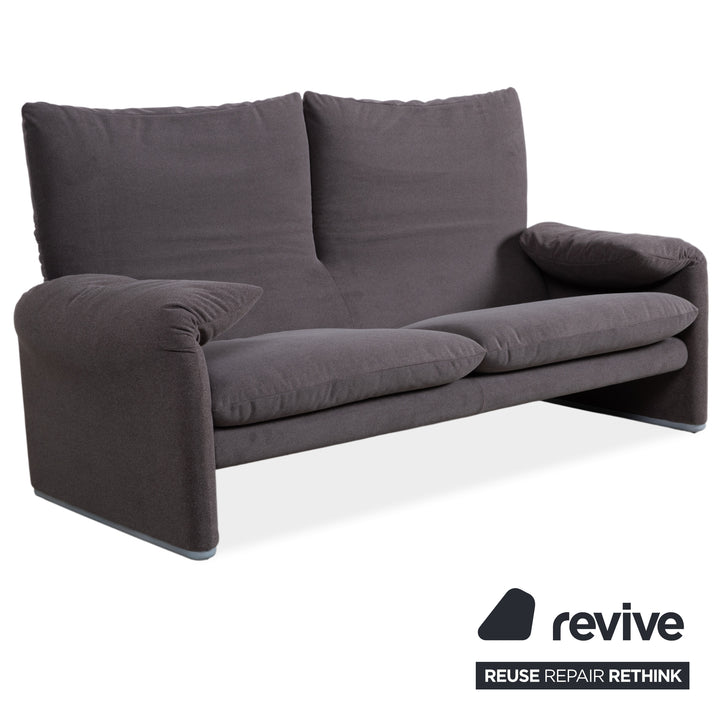 Cassina Maralunga fabric two-seater sofa, grey beige, reupholstered