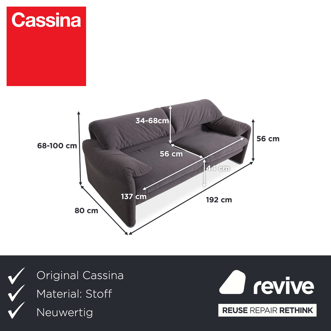 Cassina Maralunga fabric two-seater sofa, grey beige, reupholstered