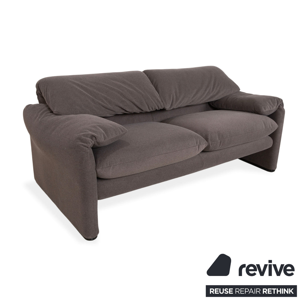 Cassina Maralunga fabric two-seater sofa, grey beige, reupholstered