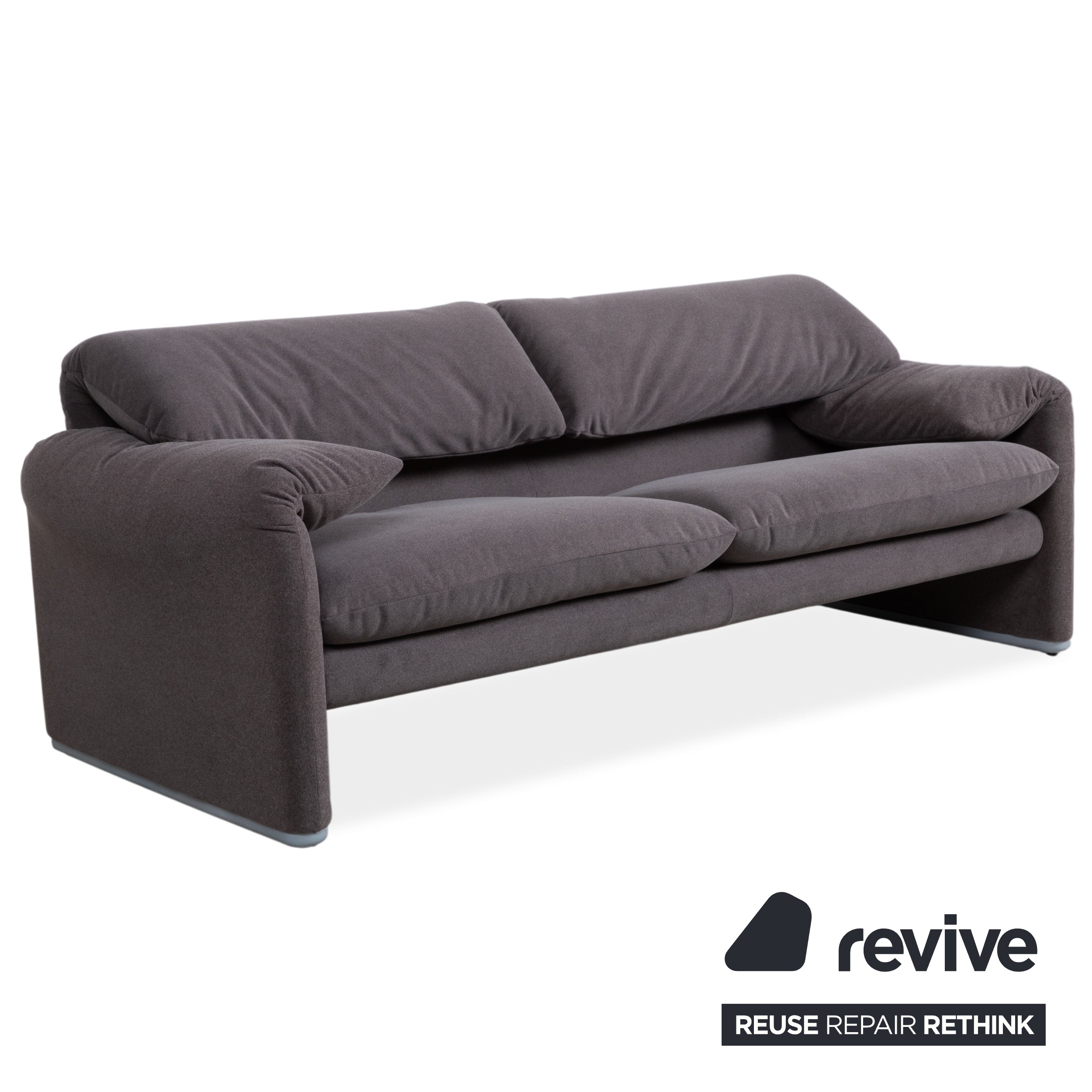 Cassina Maralunga fabric two-seater sofa, grey beige, reupholstered