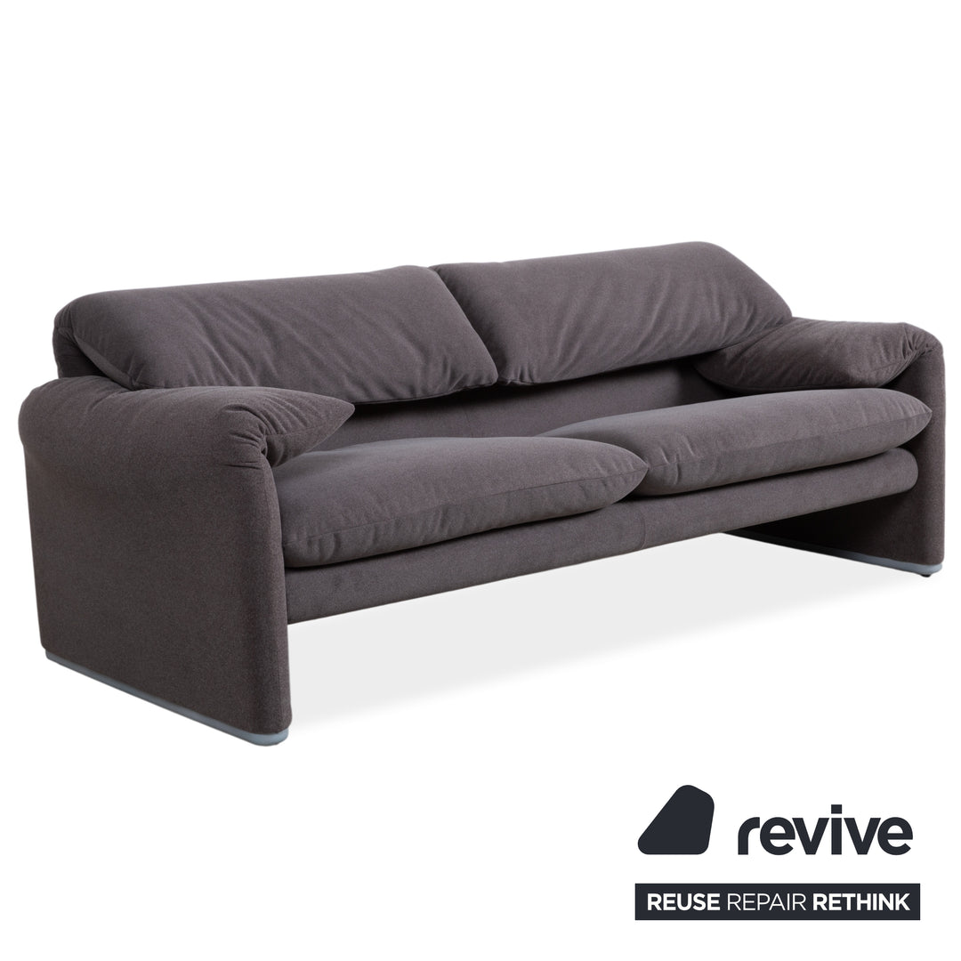 Cassina Maralunga fabric two-seater sofa, grey beige, reupholstered