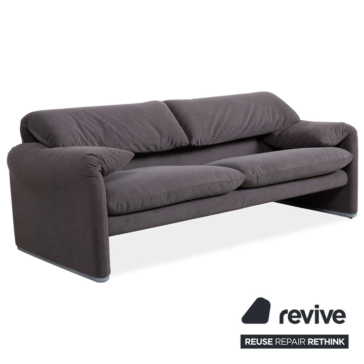 Cassina Maralunga fabric two-seater sofa, grey beige, reupholstered
