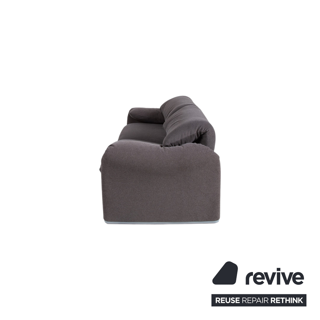 Cassina Maralunga fabric two-seater sofa, grey beige, reupholstered