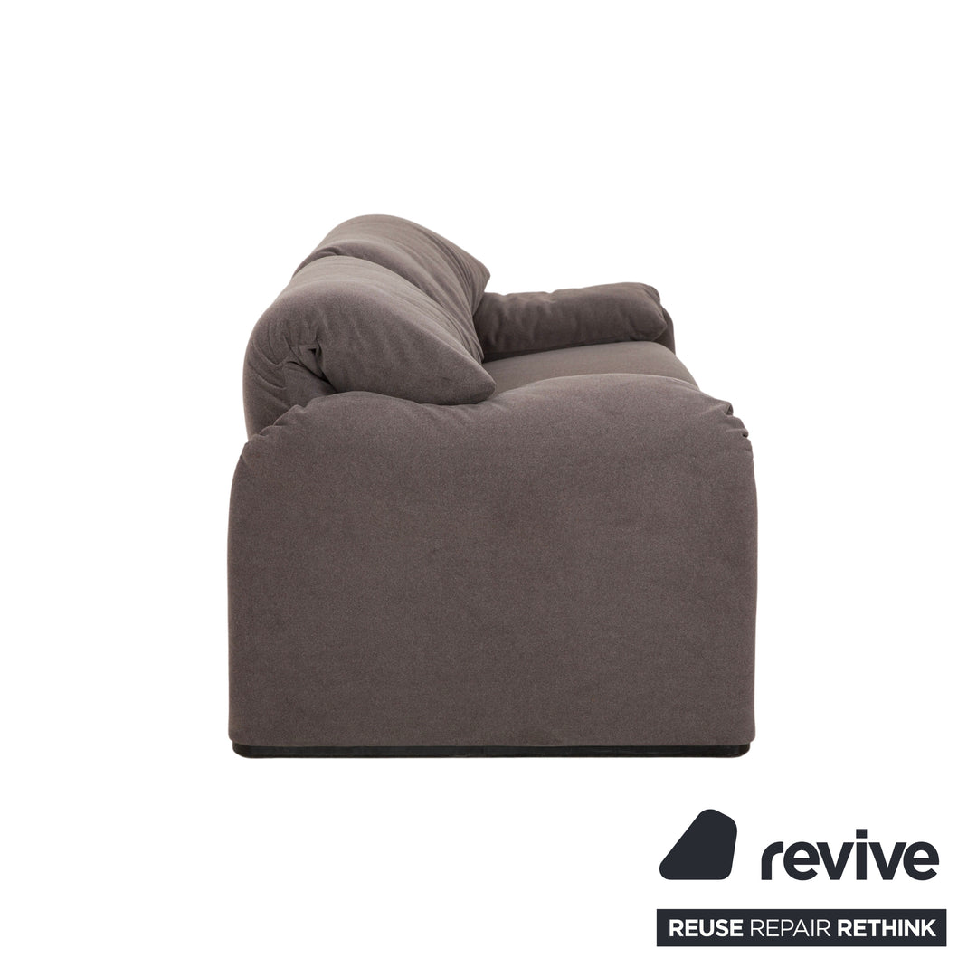 Cassina Maralunga fabric two-seater sofa, grey beige, reupholstered