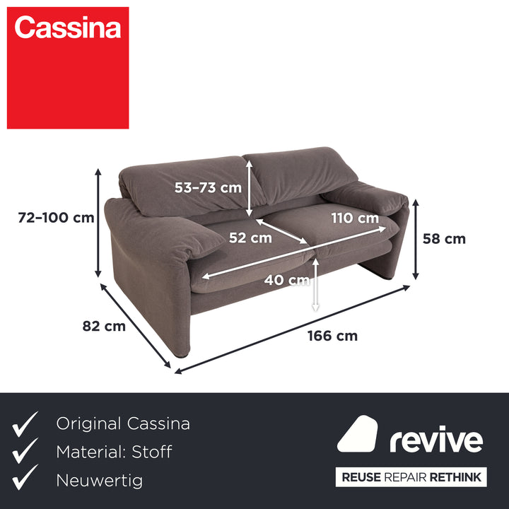 Cassina Maralunga fabric two-seater sofa, grey beige, reupholstered