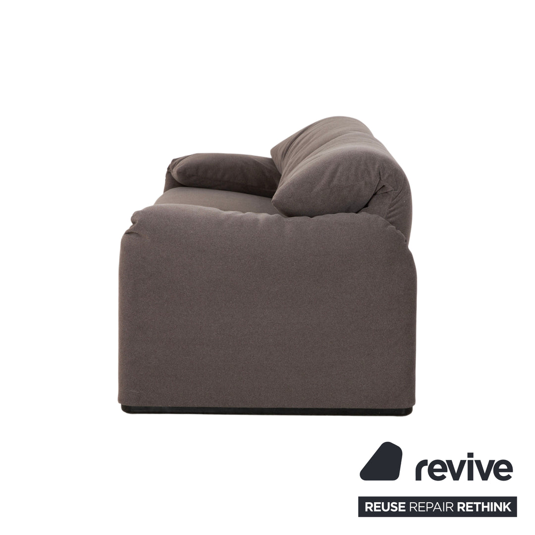 Cassina Maralunga fabric two-seater sofa, grey beige, reupholstered