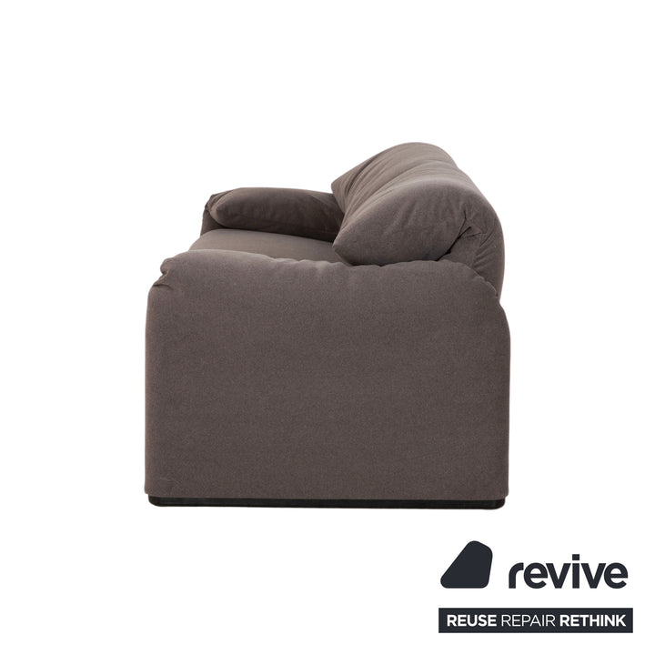 Cassina Maralunga fabric two-seater sofa, grey beige, reupholstered