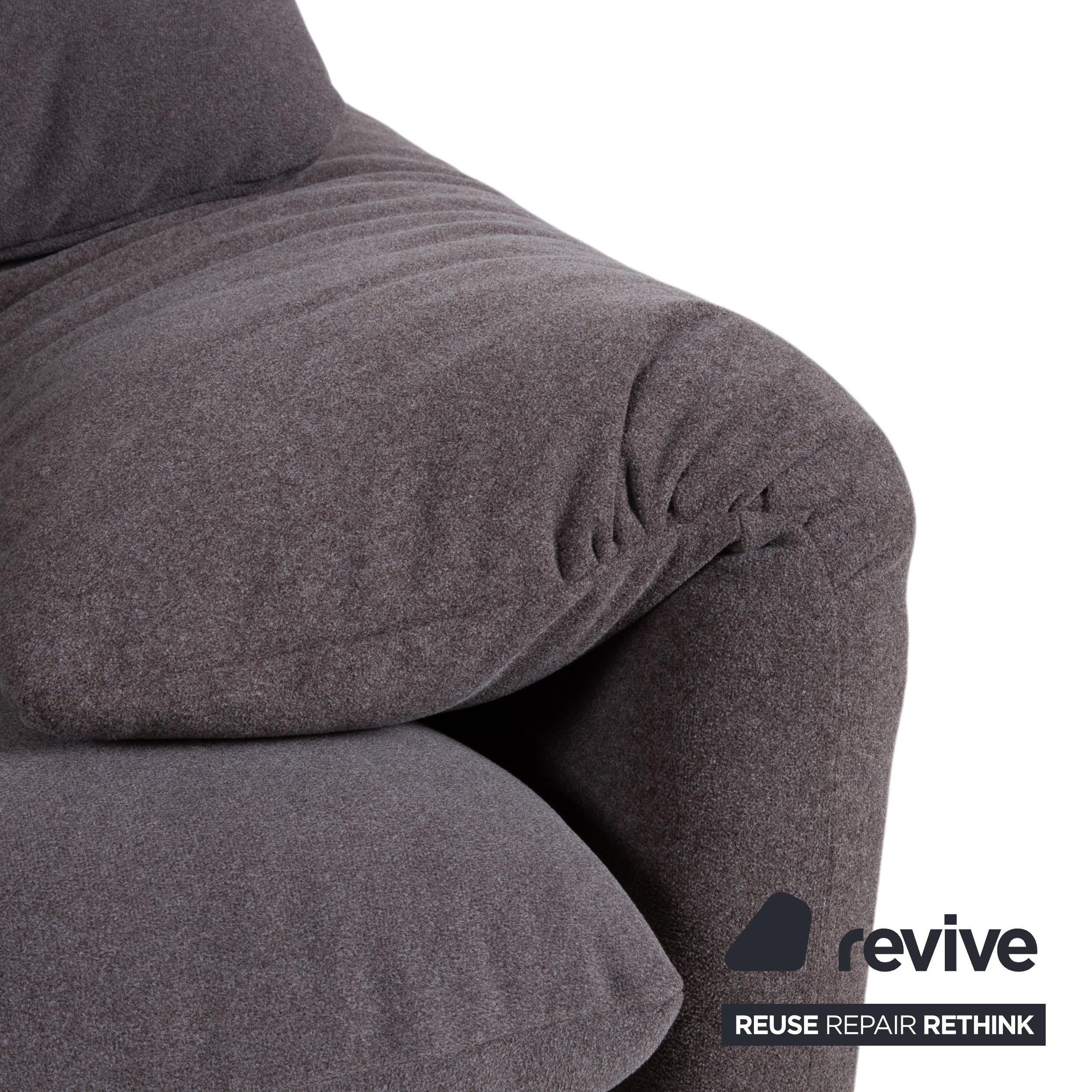 Cassina Maralunga fabric two-seater sofa, grey beige, reupholstered