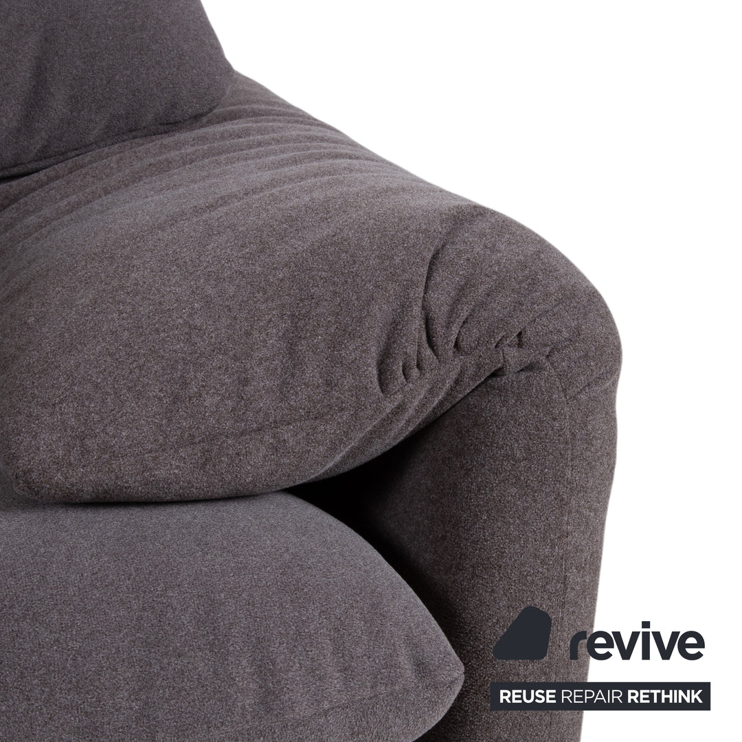 Cassina Maralunga fabric two-seater sofa, grey beige, reupholstered