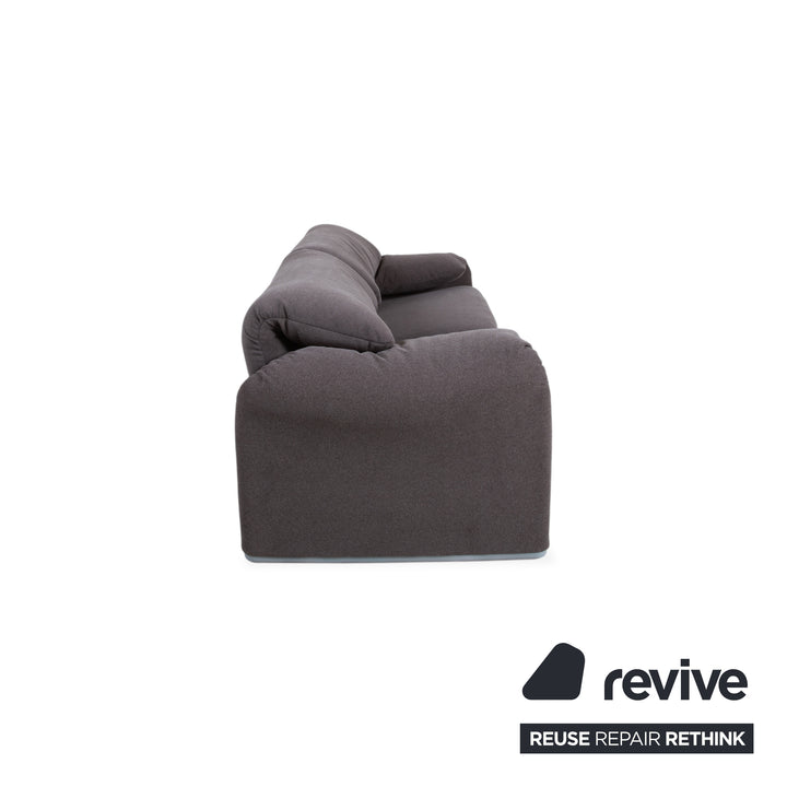 Cassina Maralunga fabric two-seater sofa, grey beige, reupholstered