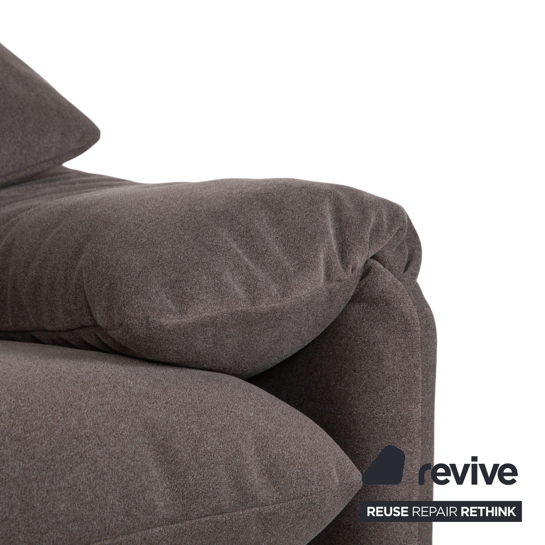 Cassina Maralunga fabric two-seater sofa, grey beige, reupholstered