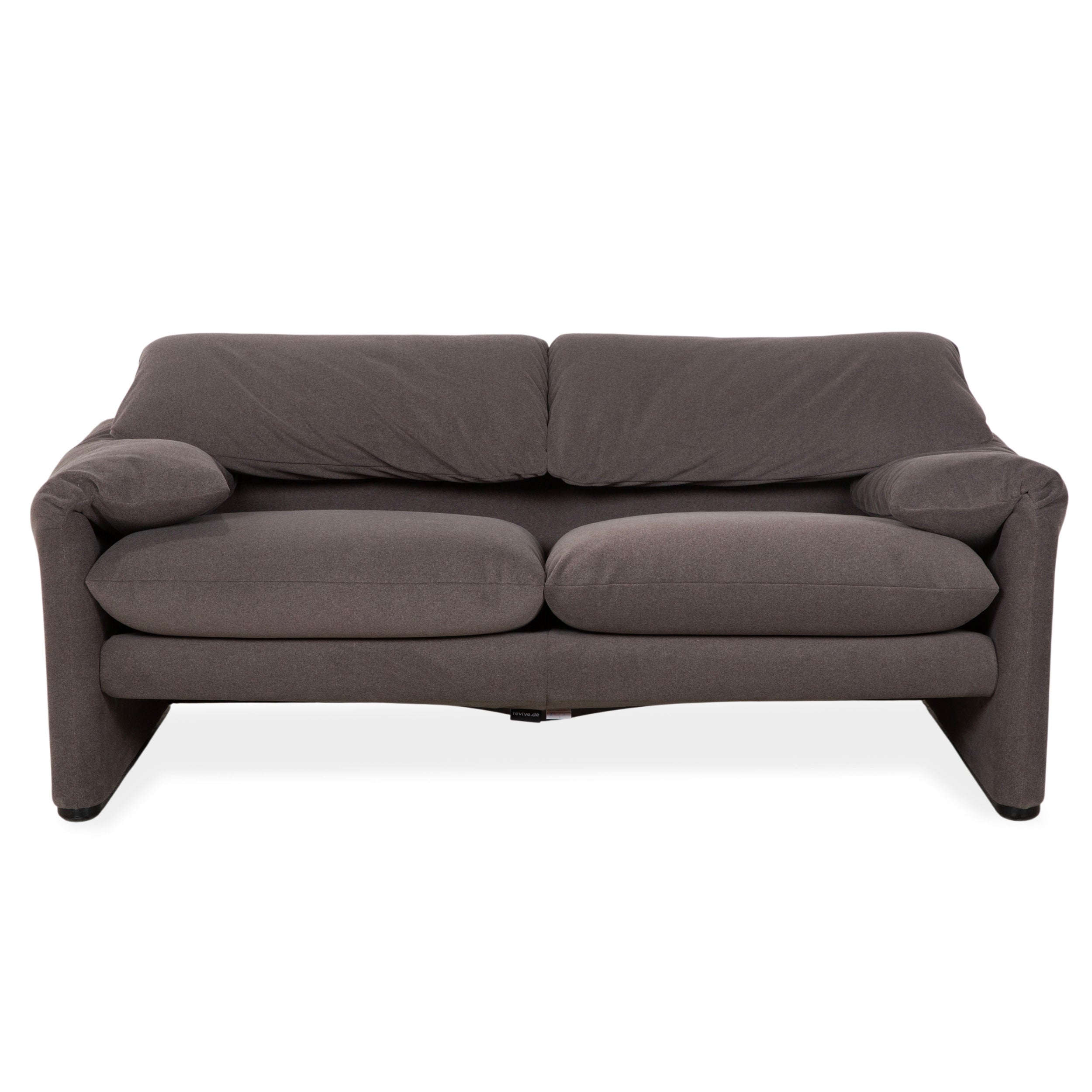 Cassina Maralunga fabric two-seater sofa, grey beige, reupholstered