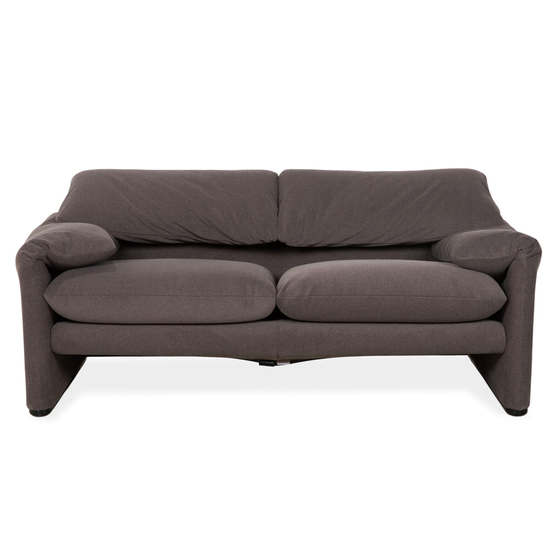 Cassina Maralunga fabric two-seater sofa, grey beige, reupholstered