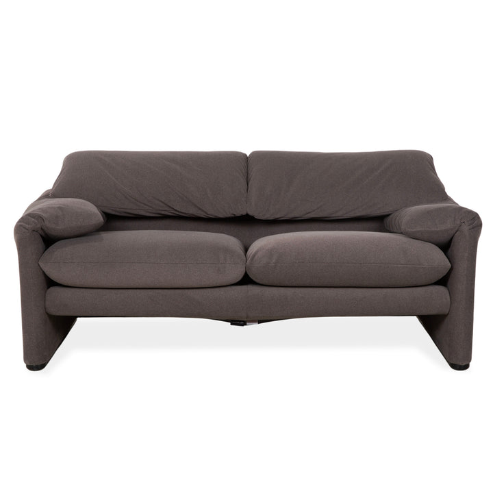 Cassina Maralunga fabric two-seater sofa, grey beige, reupholstered