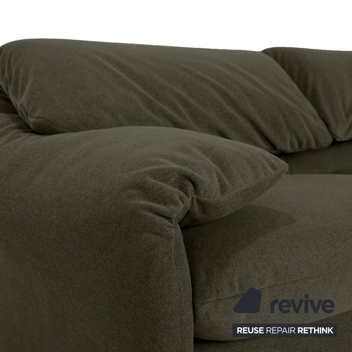Cassina Maralunga Fabric Two-Seater Green Olive Green Sofa Couch Recovered Manual Function