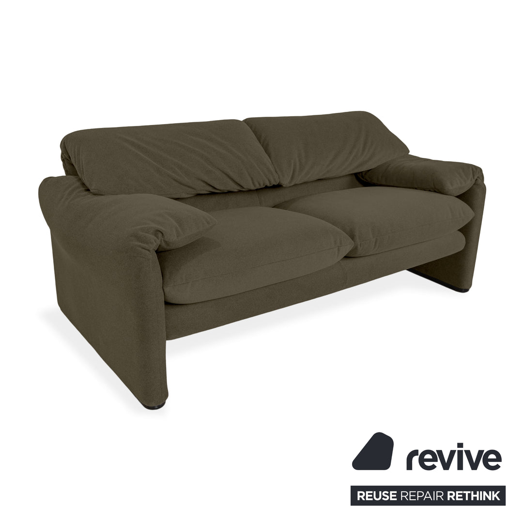 Cassina Maralunga Stoff Zweisitzer Grün Olivgrün Sofa Couch Neubezug Manuelle Funktion