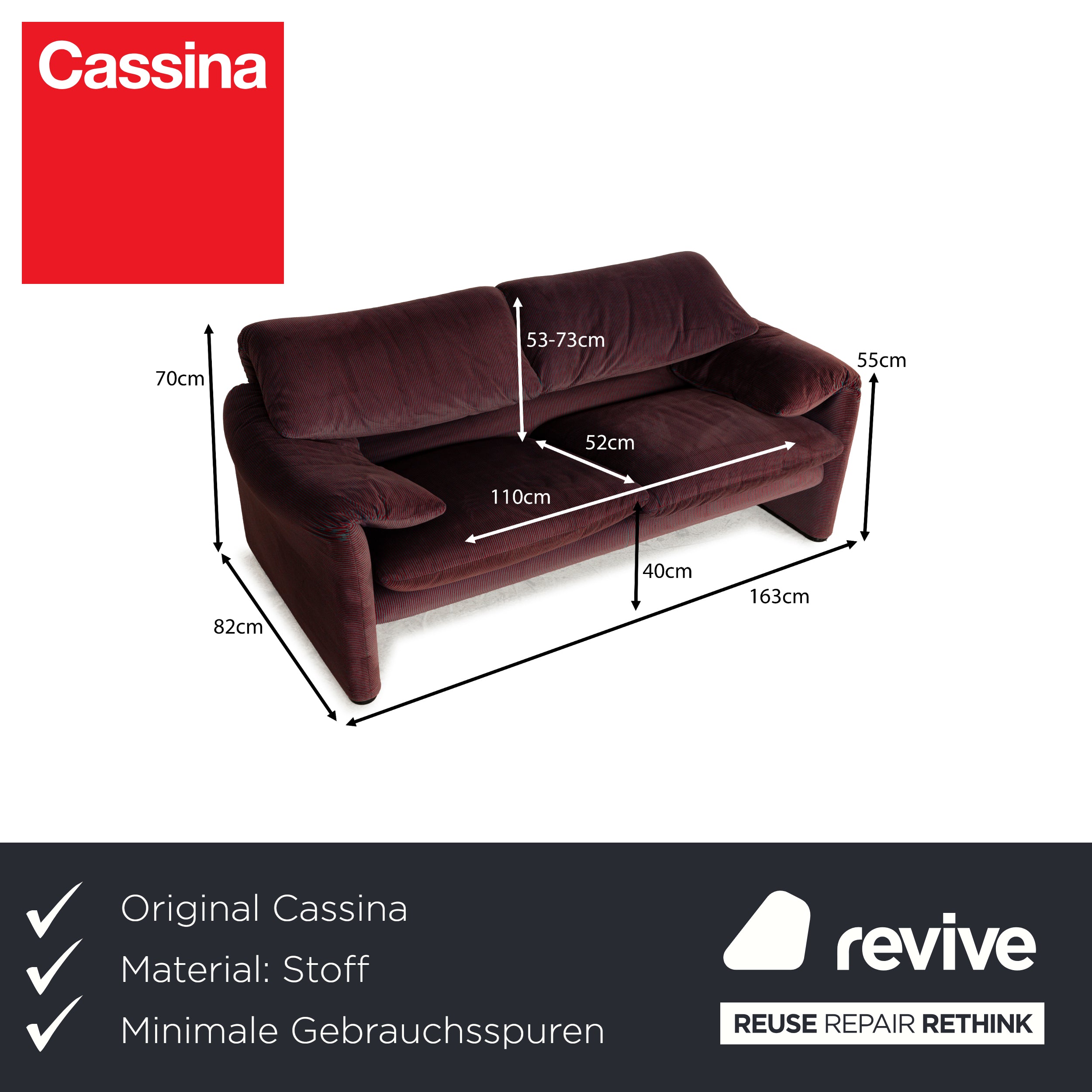 Cassina Maralunga fabric two-seater red blue manual function sofa couch