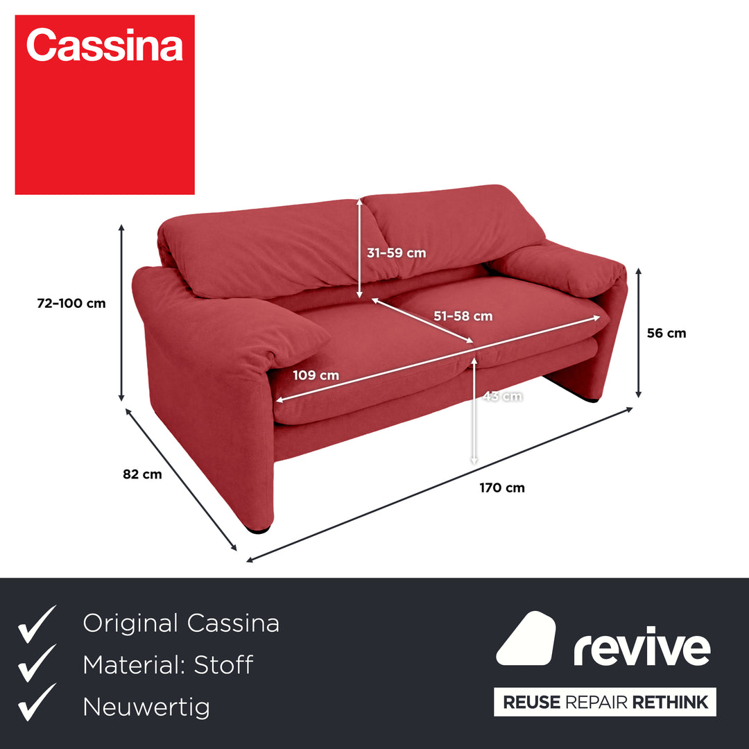 Cassina Maralunga Fabric Two-seater Red Sofa Couch New Upholstery Manual Function